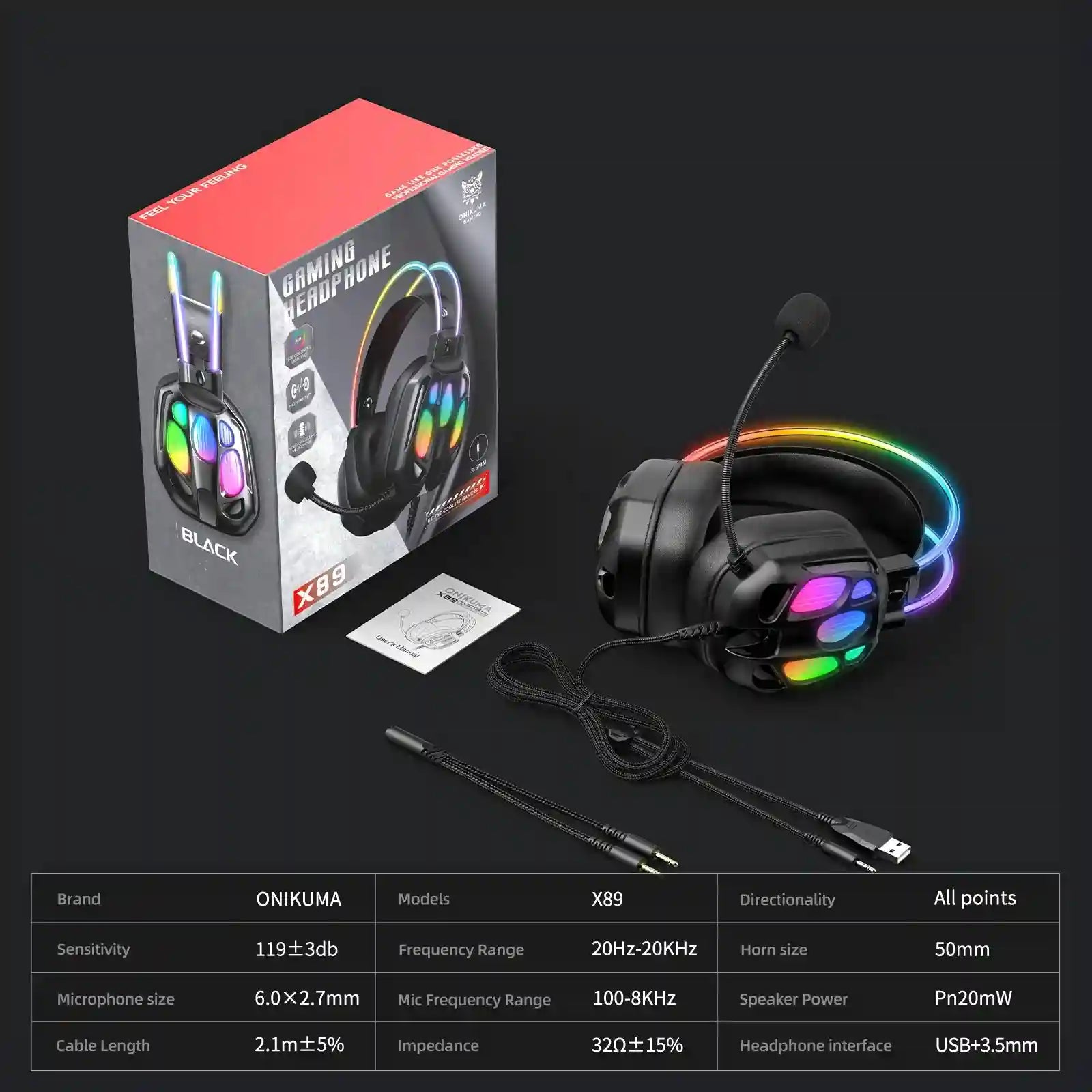 ONIKUMA X89 Gaming Headphones: Surround Sound Over-Ear Wired Headset X89 Tidesmit