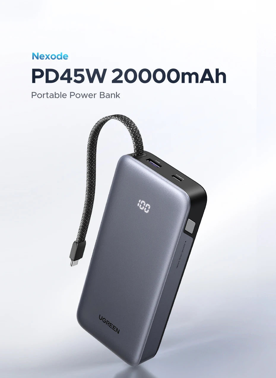 20000mAh Fast Charging Power Bank 45W with Integrated USB-C Cable Tidesmit