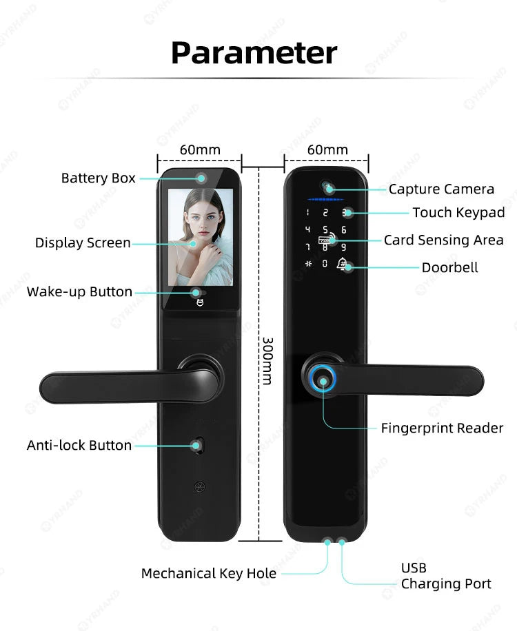 Smart Lock Electronic Digital Lock Featuring Biometric Fingerprint Recognition Camera Smart Card&Password Key Unlock