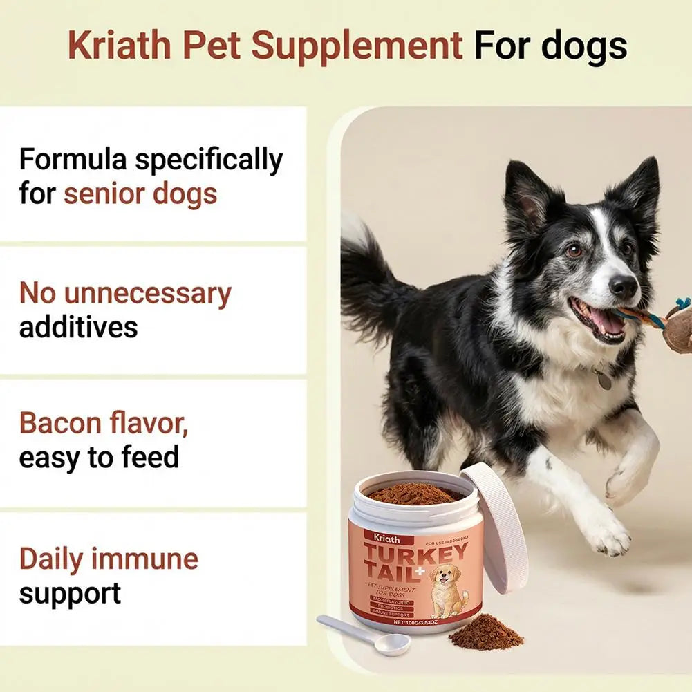 Dog Immune Support Supplement Turkey Tail Mushroom Powder With Probiotics Bacon Flavor For Gut Health And Defense System 3.53oz