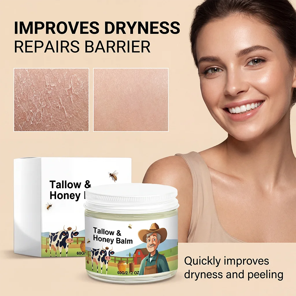 Hydrating Tallow & Honey Balm Skin Nourishing Smoothing Delicate Moisturizer to Improve Texture for Soft Firm Skin Daily Skincar