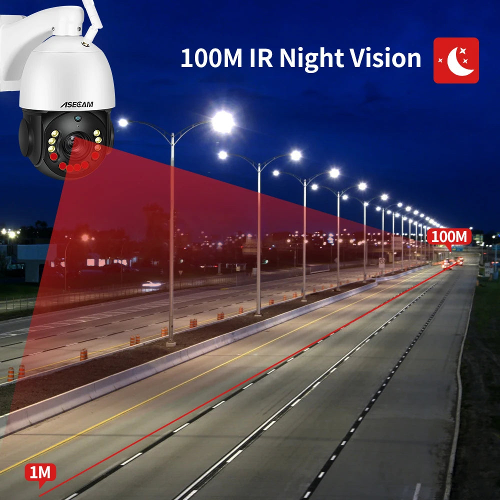 8MP 4K IP Camera Wifi 30X Optical Zoom PTZ CCTV Outdoor AI Human Vehicle Tracking Audio Onvif POE Surveillance Camera