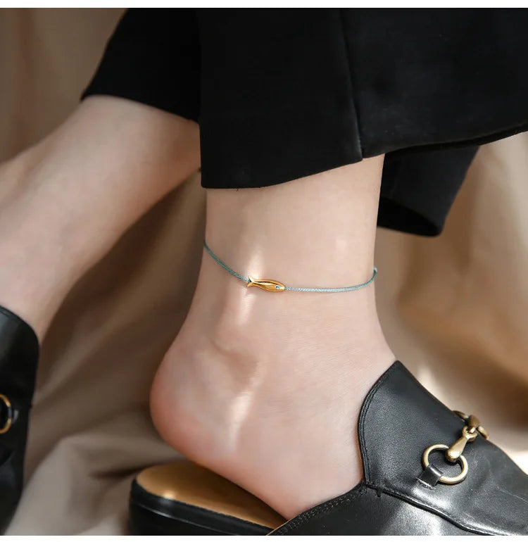 925 Sterling Silver Koi Fish Anklet Rope for Women Girl Cute Fashion Summer Jewelry Dropshipping Wholesale