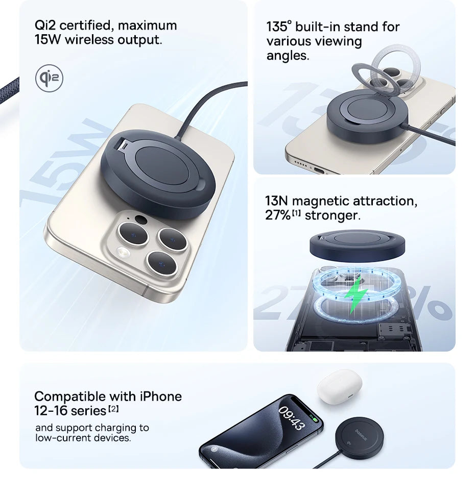 Magnetic Wireless Charger for iPhone 16 15 with Stand | Tidesmit Tidesmit