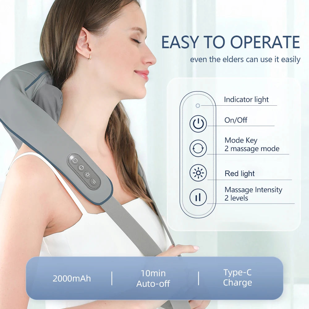 Wireless Electric Neck and Shoulder Massager with Heat Therapy Back Massage Instrument Tidesmit