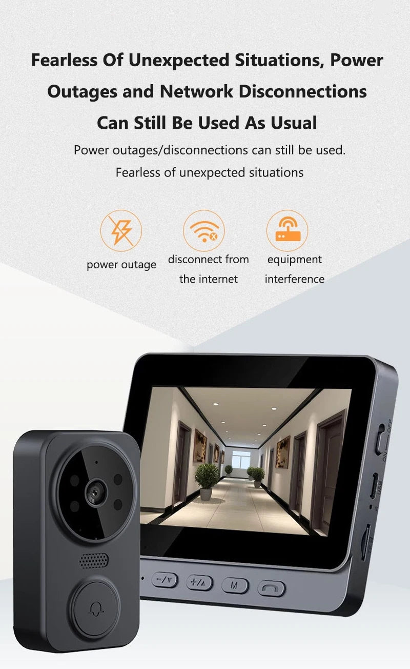 4.3 Inch WiFi Wireless Video Doorbell Two Way Video Intercom Outdoor HD Doorbell Camera Smart Home Security Visual Door Bell