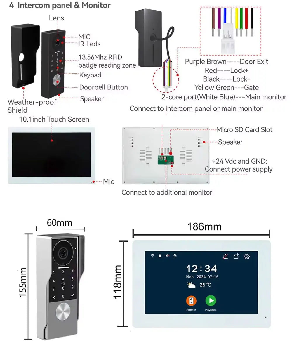 7inch Visiophone 2 Wire Video Porter Doorbell Camera WiFi Intercom System Wireless Video Ringtone Doorphone Tuya Password Unlock