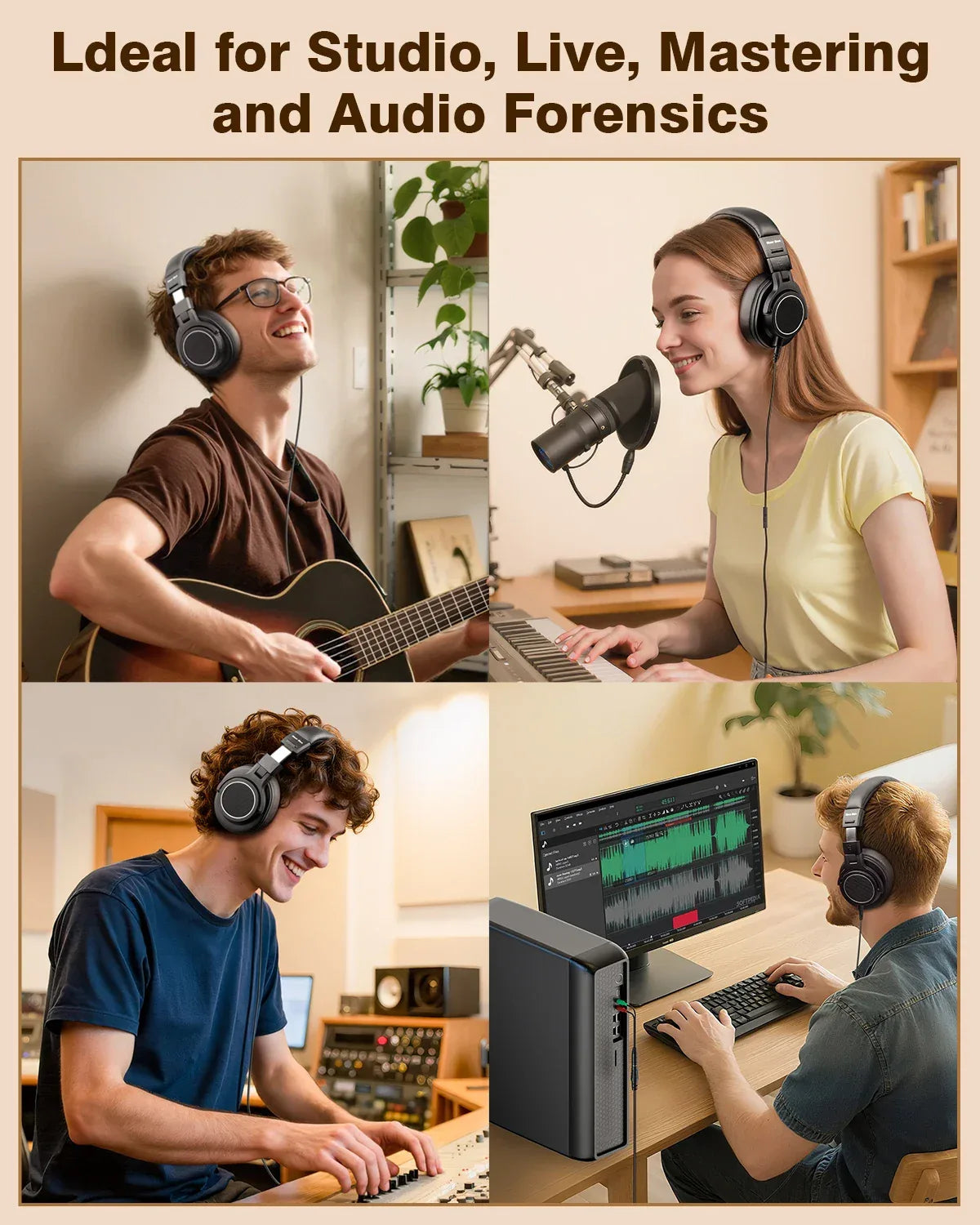Tidesmit Wired Studio Headphones Over Ear Monitor With Mic Tidesmit