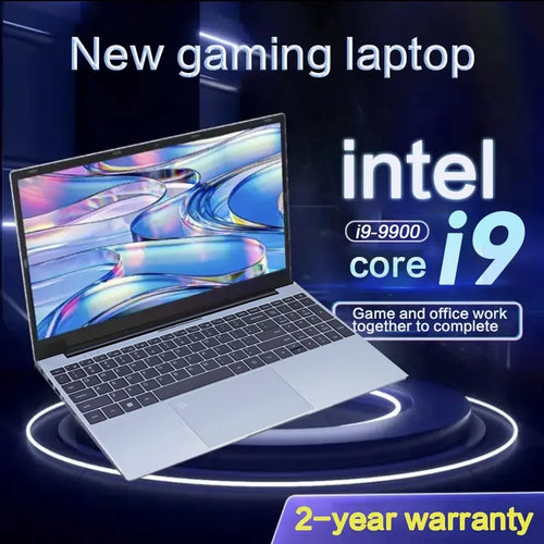Silver 15.6-inch laptop with narrow bezels, a full-size keyboard including a number pad, and a large trackpad.