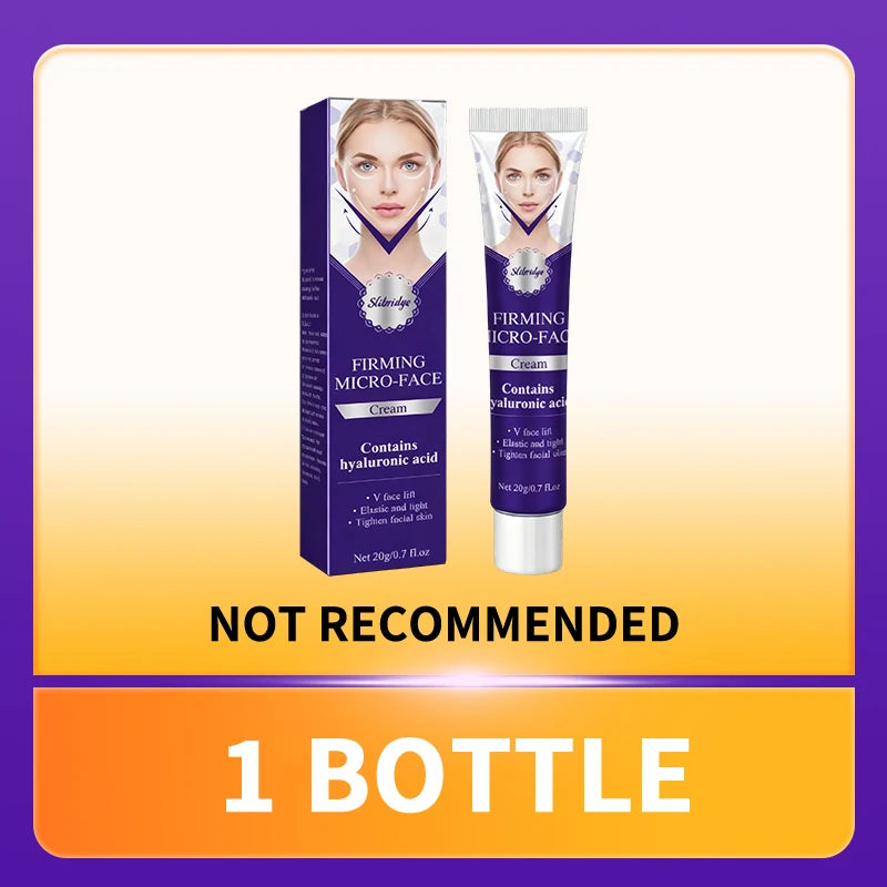 A purple box and tube of Firming Micro-Face Cream featuring hyaluronic acid for V-line face shaping.