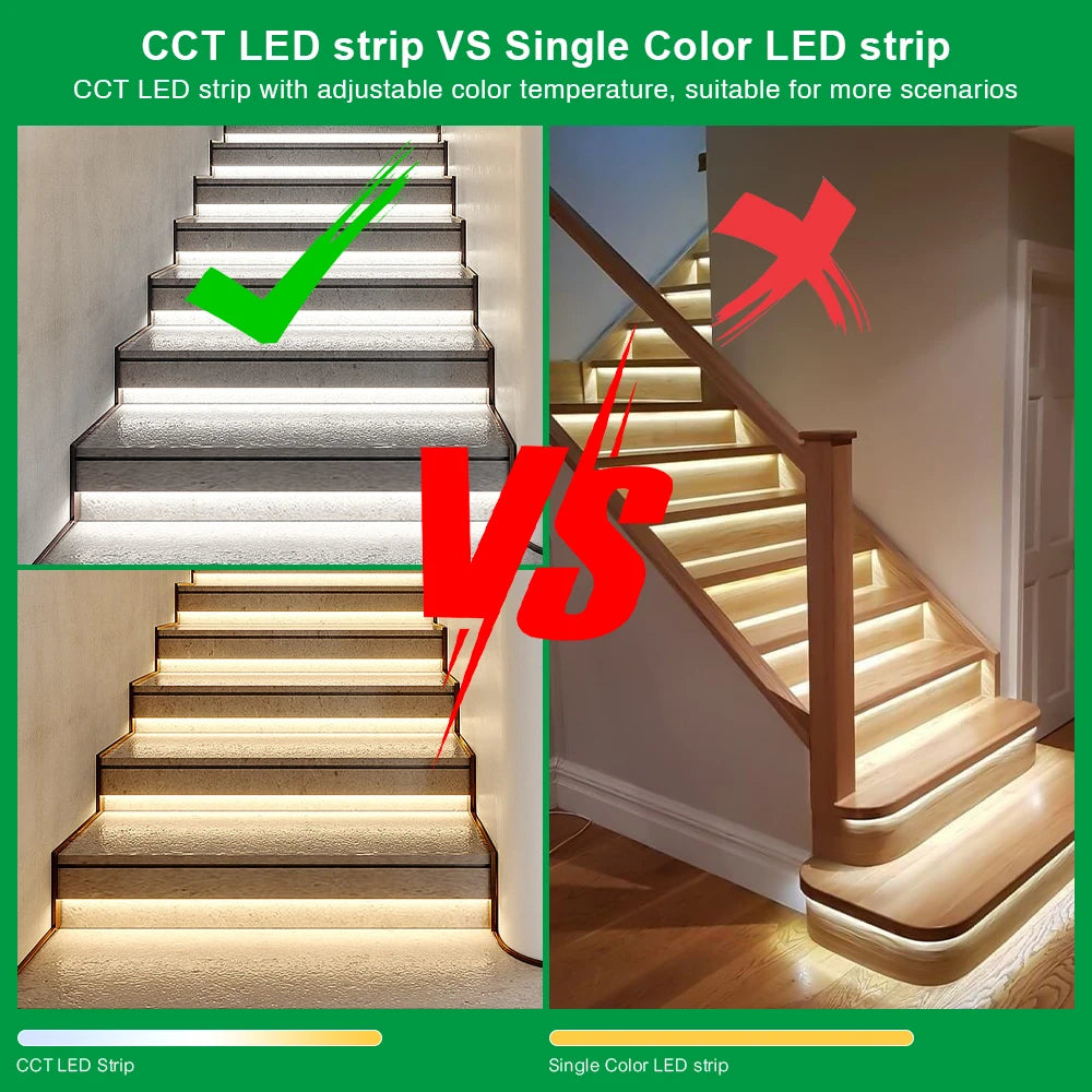 CCT 2700K-6500K Dimmable LED Stair Light Motion Sensor Stair Lighting 1-20 Steps CCT COB Strip Kit For Indoor Stair Light
