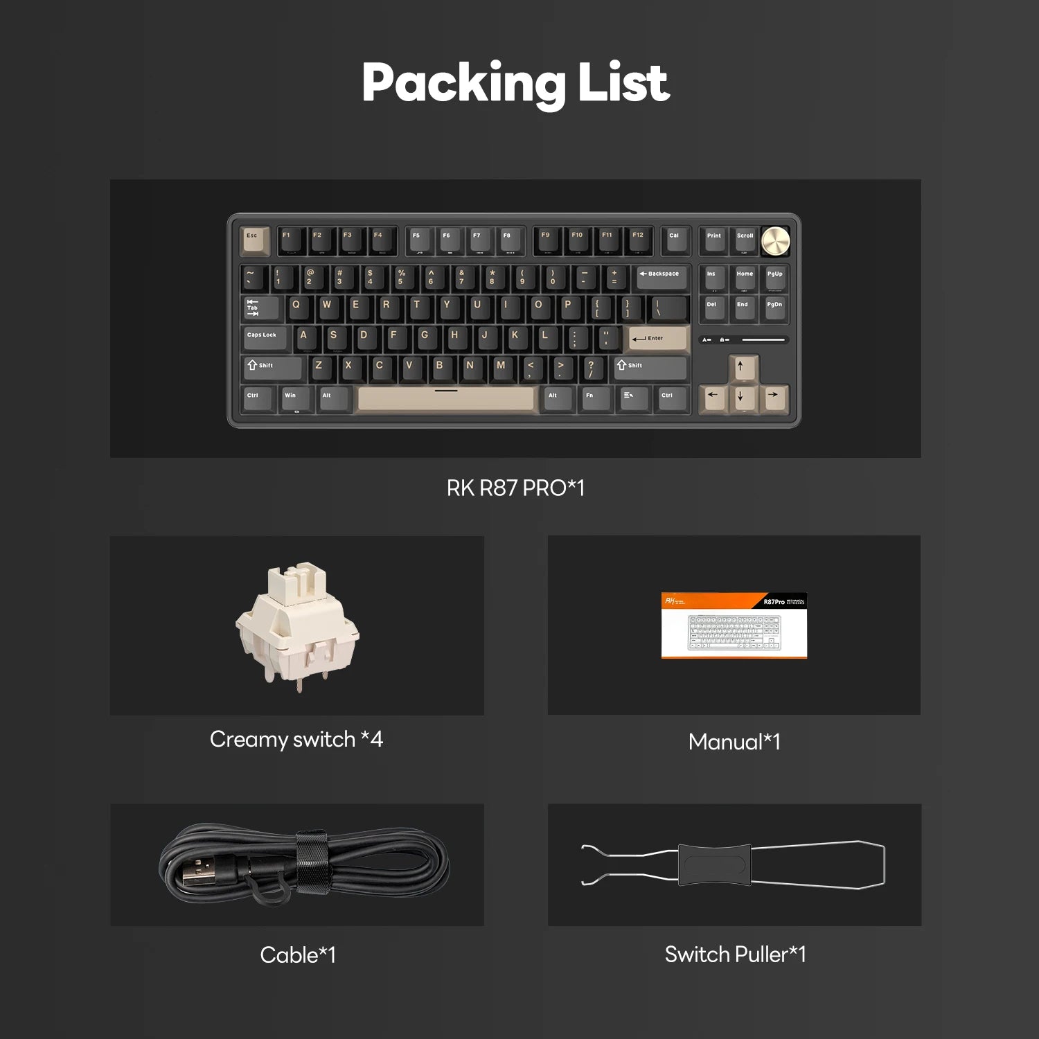 RK Royal Kludge RK R87Pro Gasket Wired Gamer Keyboard Hot-swappable 88 Keys Mechanical Keyboard 88% RGB Backlit With PBT Keycaps