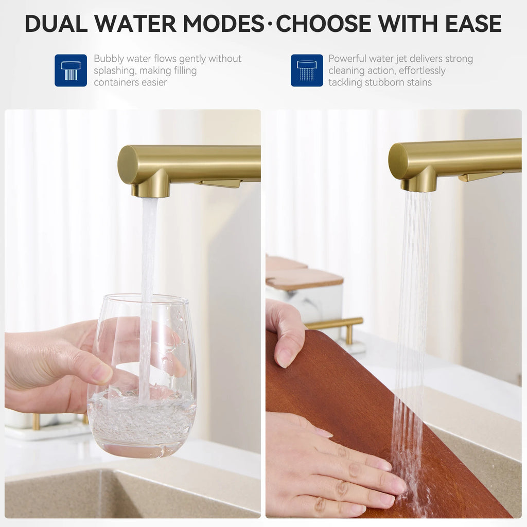 Kitchen faucet with pull-out shower, 2 jets, 360° swiveling pull-out shower, brushed kitchen mixer