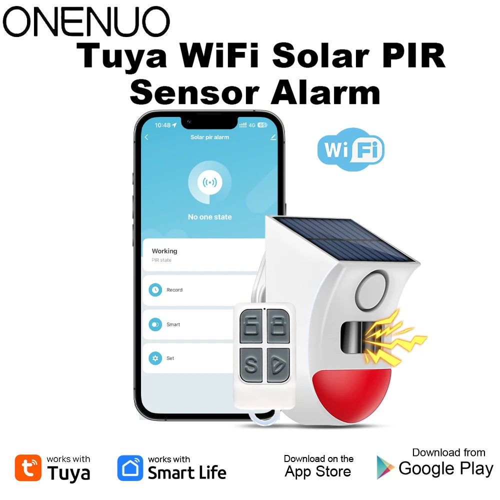 Solar WiFi Motion Sensor Alarm - Wireless Smart Home Security Siren WiFi APP alert Tidesmit