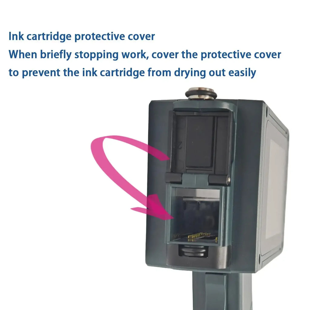 Handheld inkjet coding printer with open ink cartridge protective cover