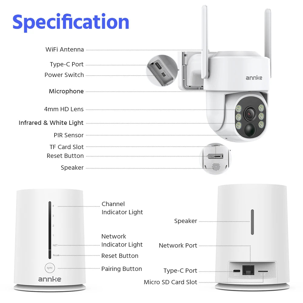 Annke 4MP solar security cameras 4CH Wireless NVR 4mm color night vision camera battery Audio 2.4G 5.8G dual-band WIFI Camera