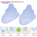 Two reusable soft blue silicone eyewash cups for eye cleaning and hygiene, featuring an easy-to-use applicator design.