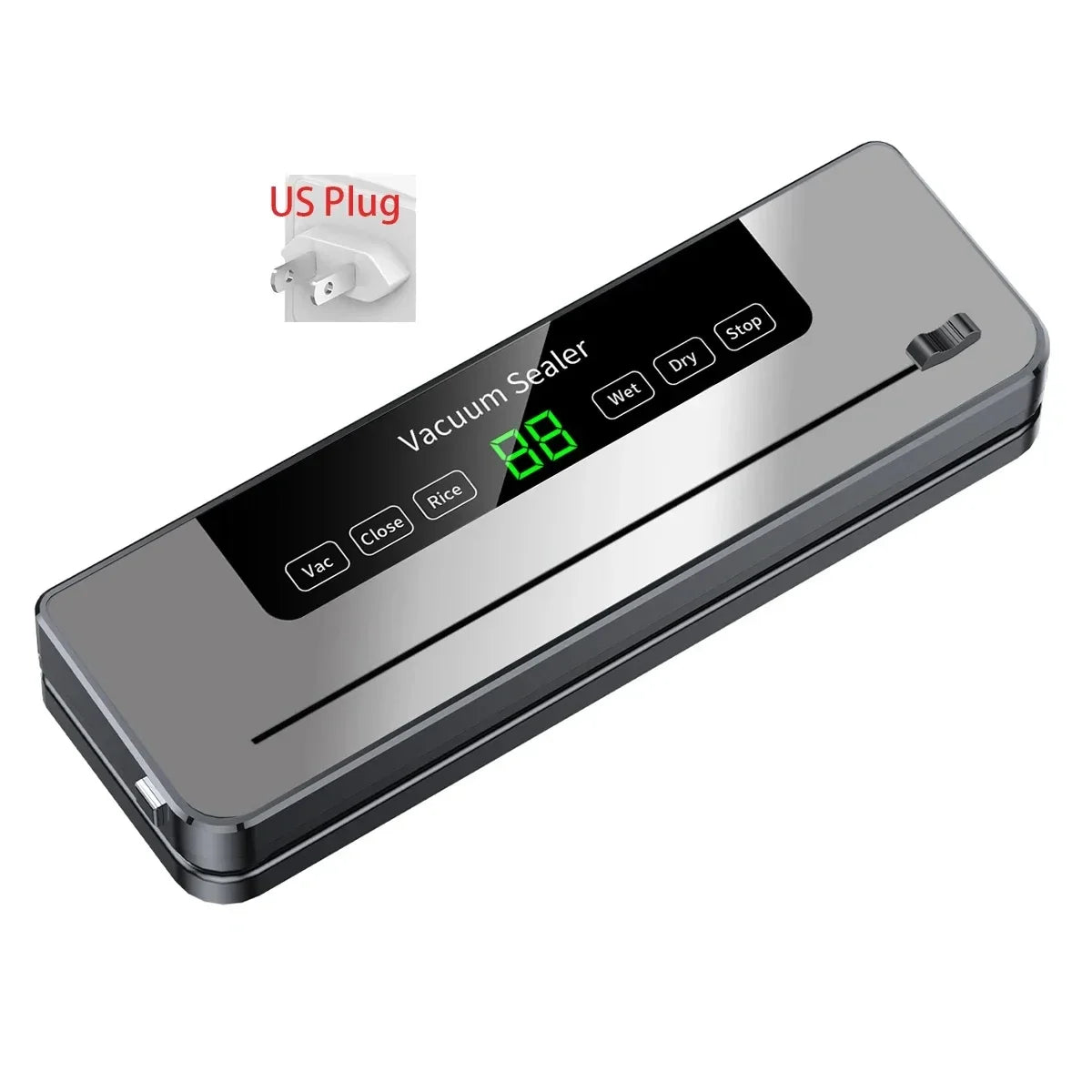 Vacuum sealer machine with US plug and touch control panel on gray body