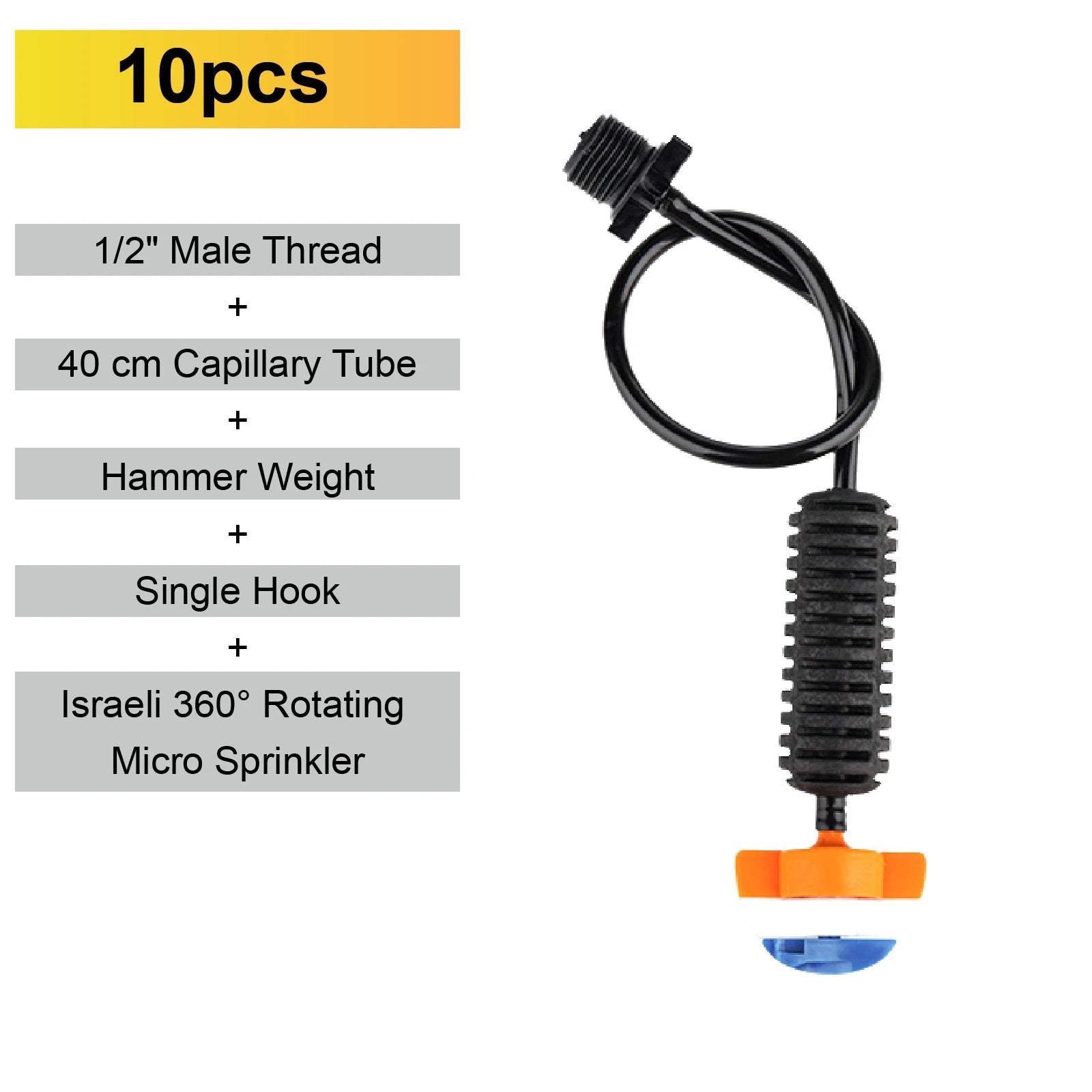 360 rotating micro sprinkler nozzle set with orange base and blue mist disc