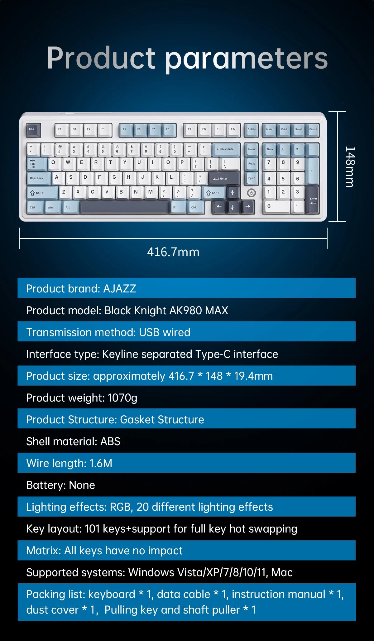 AJAZZ AK980 MAX HE 8K - New Magnetic Switch Type-C - Wired Only - Computer Gaming Keyboard Upgrade Gasket Mechanical Keyboard
