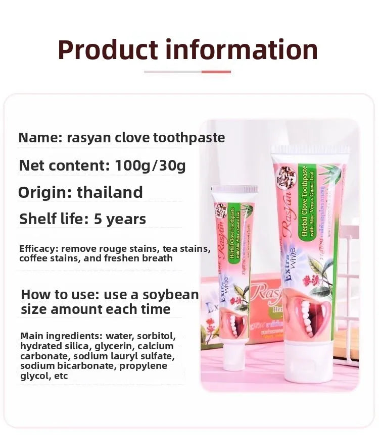 Tidesmit RASYAN herbal whitening toothpaste for removing coffee, tea, and smoking stains for fresh breath