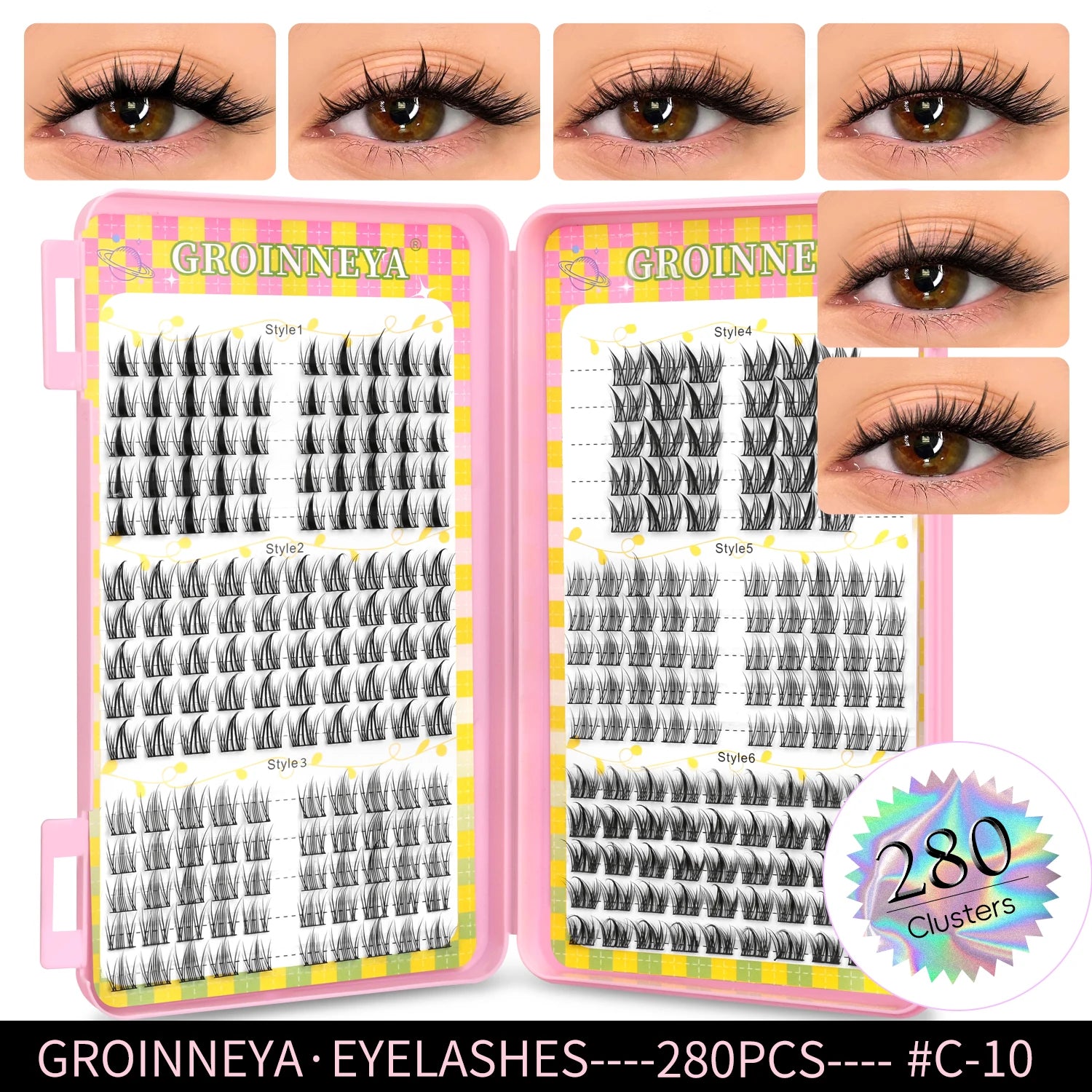 GROINNEYA Eyelashes Clusters 320 pcs Natural Eyelash extension Cluster Lashes Volume Mixed Tray Lashes Cluster Natural Lashes False Eyelashes C10 Tidesmit