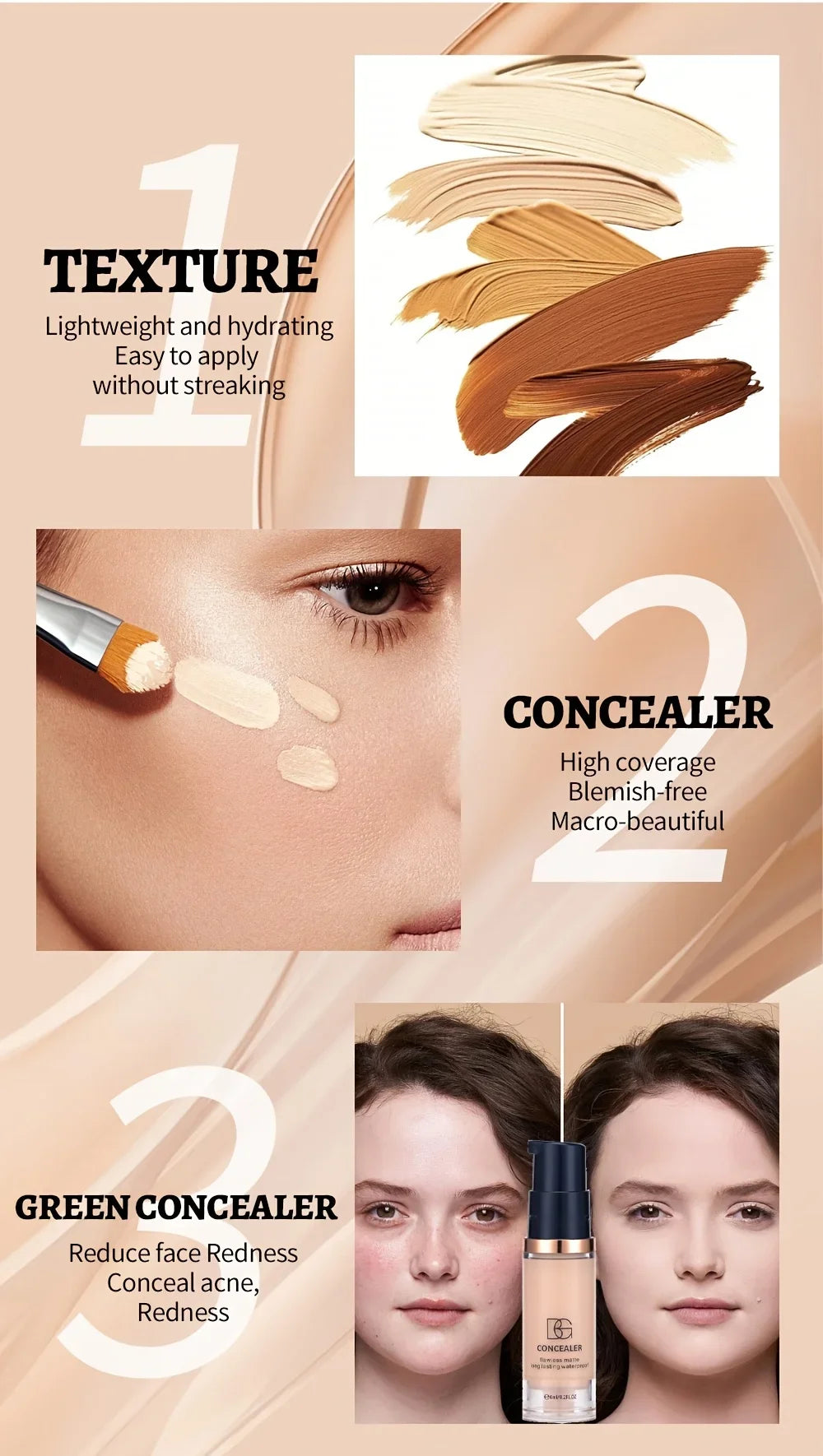 Tidesmit mini matte liquid concealer swatch showing full coverage long-lasting waterproof texture for all skin types
