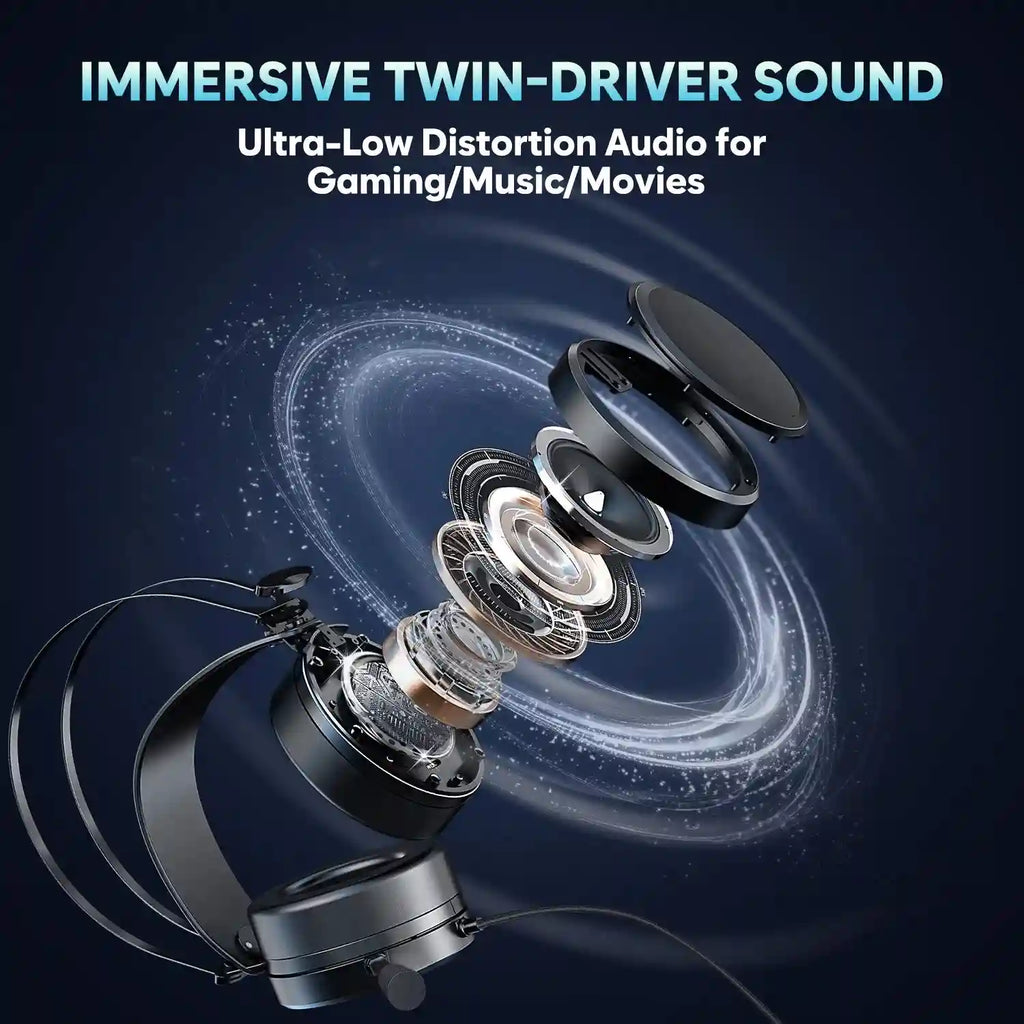Wired Gaming Headset with Noise Canceling Mic for PC and PS5 - Black Tidesmit