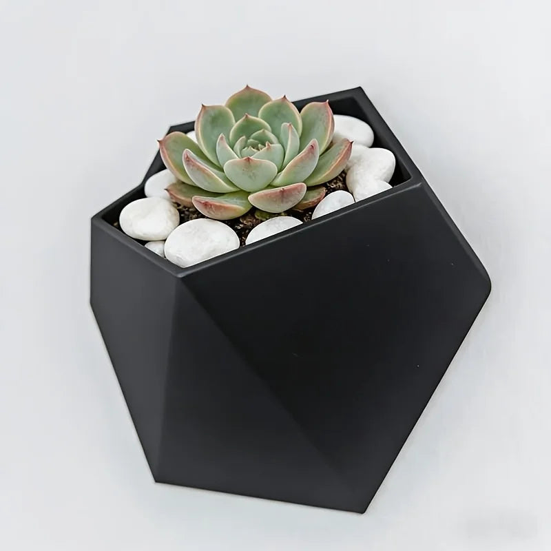 Black Hexagonal Wall Flower Pot With Mounting Holes Unique Design Home Garden Decor Wall Decoration Plant Pot Gardening Gift