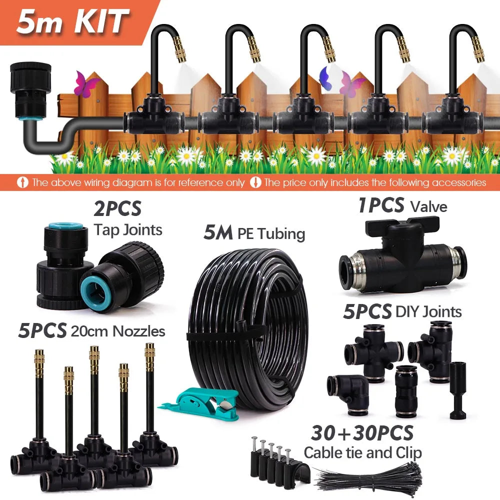 3/8" 9/12mm Garden Auto Watering System 360° Bend Adjustable Sprayer Nozzle Plants Potted Irrigation Misting Cooling Sprinkler