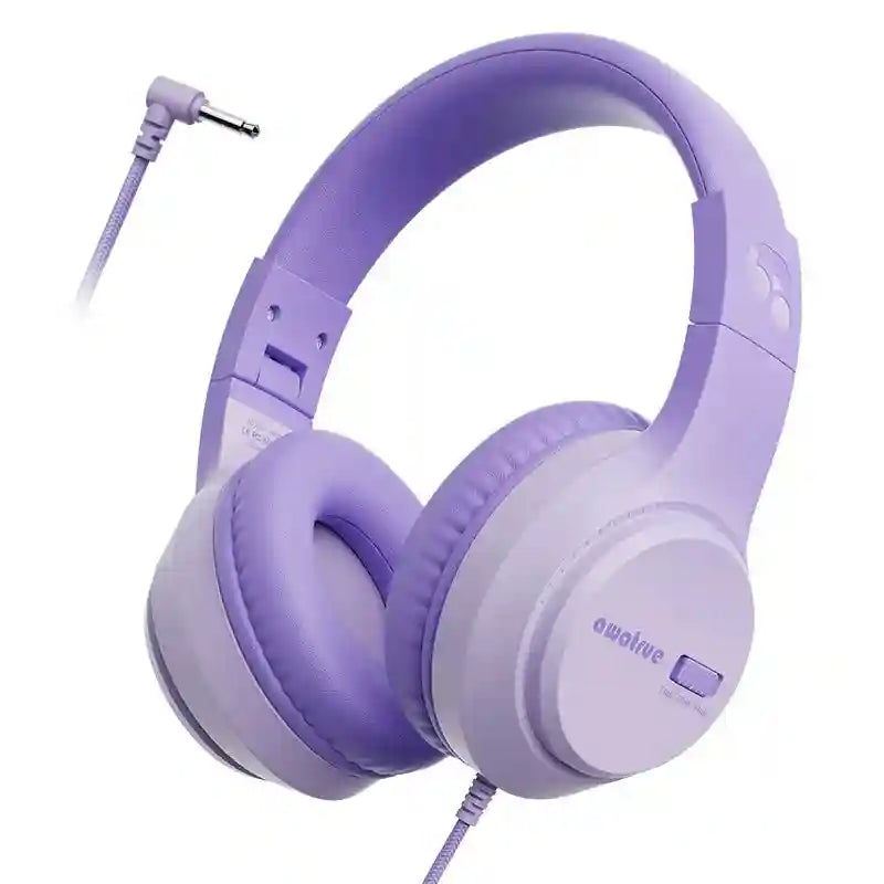 Kids Wired Headphones with Microphone - Comfortable Over-Ear Study Headset Purple Tidesmit