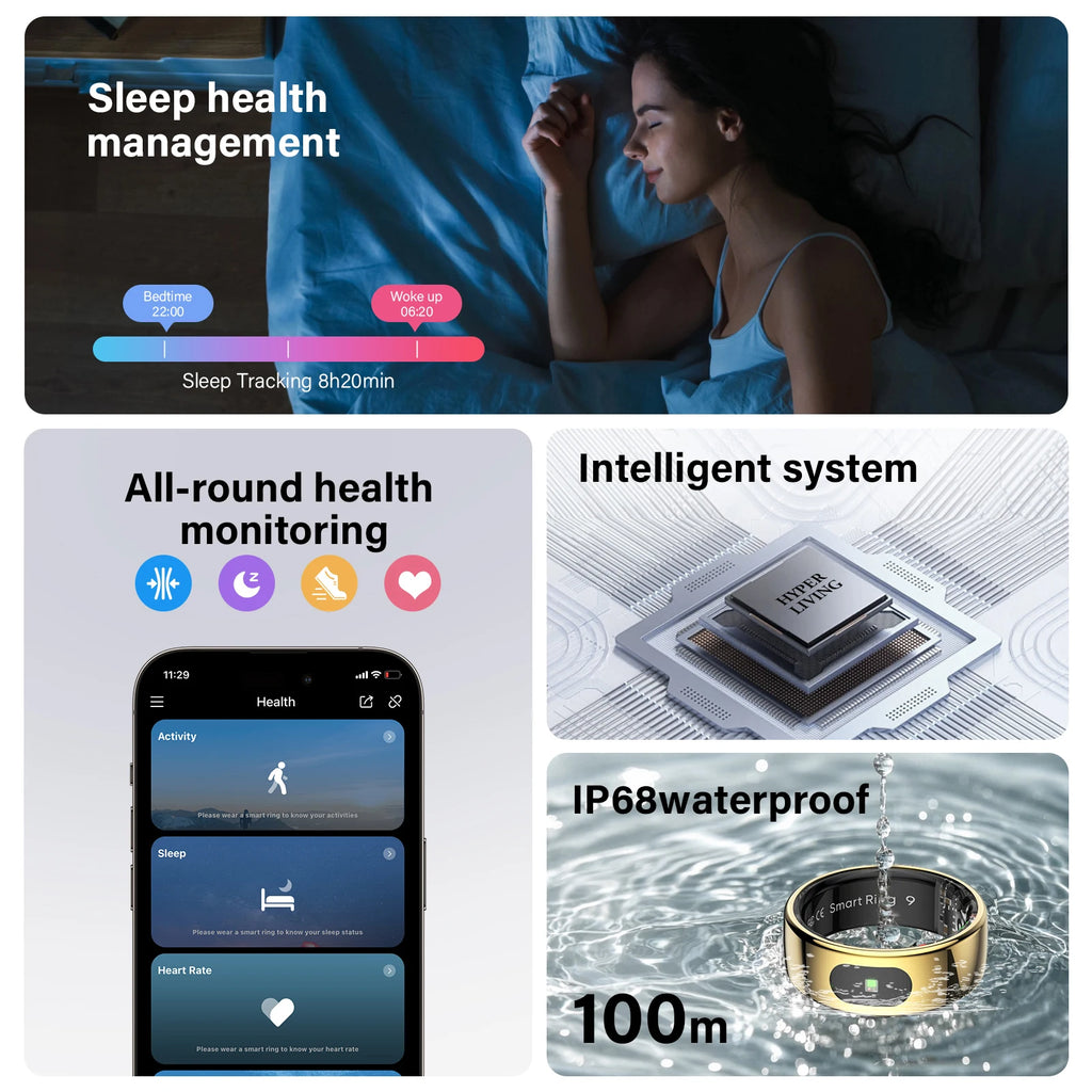 R08 Smart Ring with Charging Case Men Women Health and Sleep Monitor Heart Rate Monitoring 5ATM Waterproof Multi Sport Mode