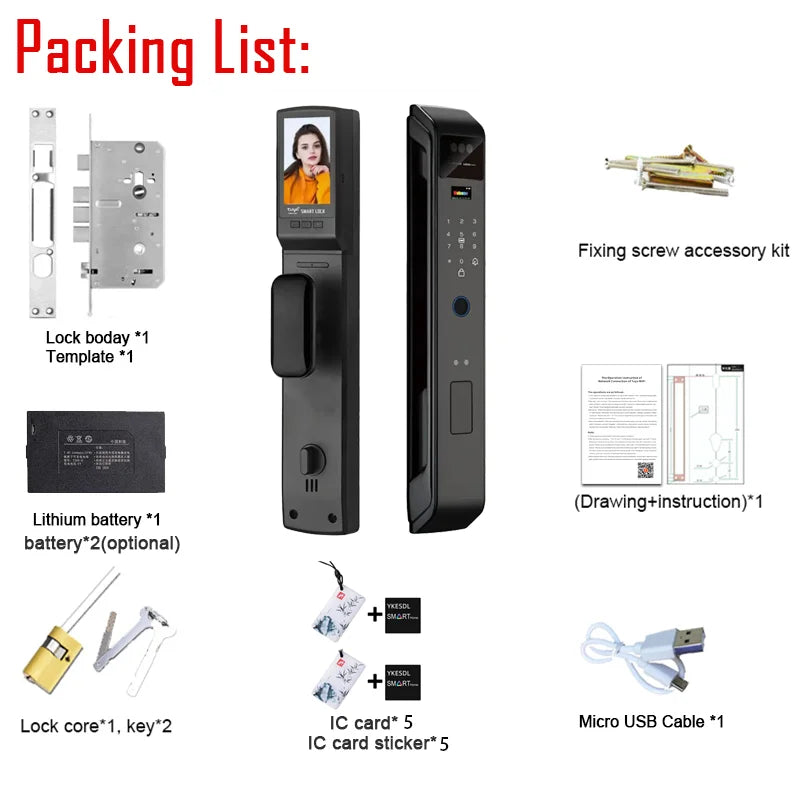 WIfi Tuya APP Remote Unlock Voice Intercom 3D Face Recognition Smart Door Lock With Camera Fingerprint Password Digitl Door Lock