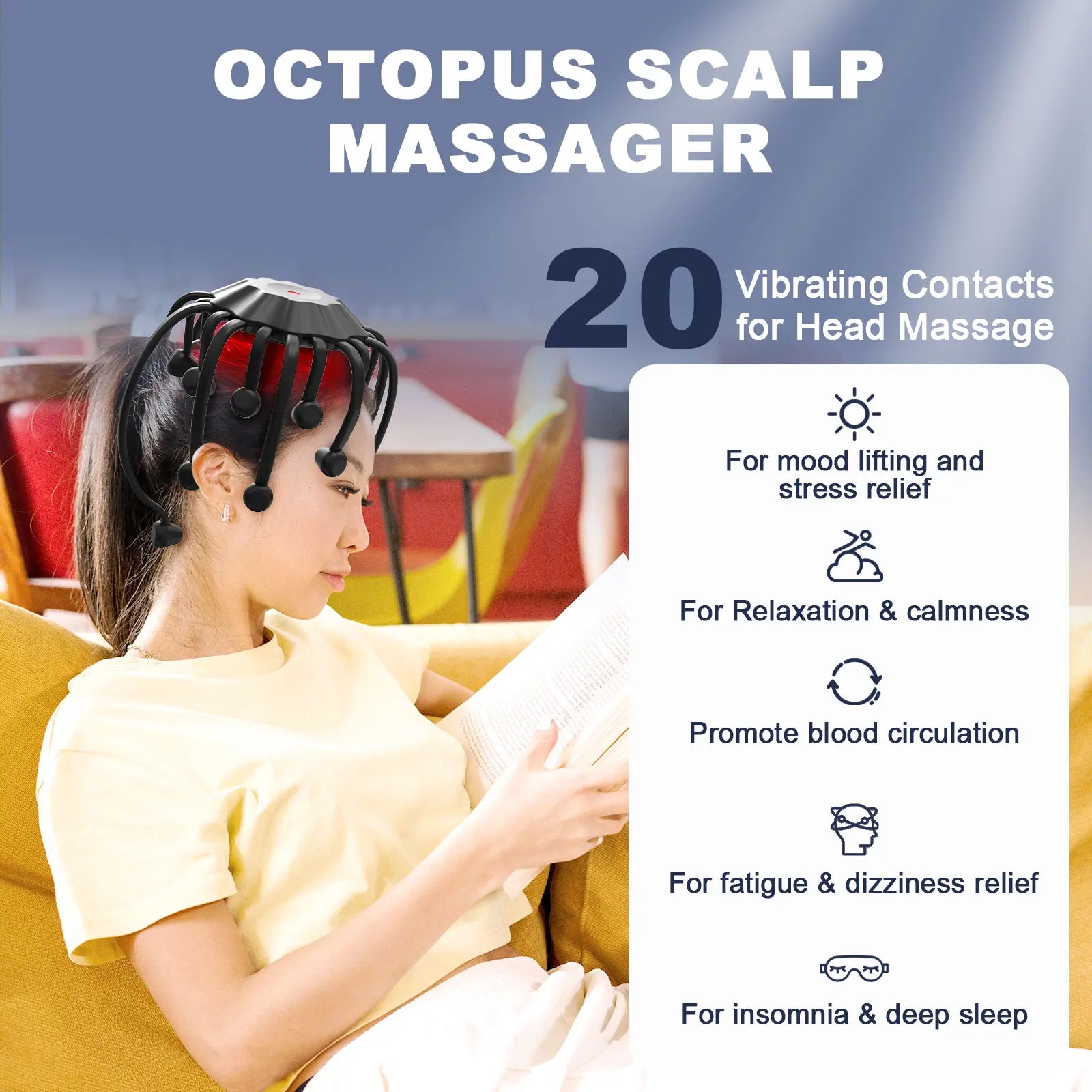 Electric Head Massager with Red Light Therapy - 5 Modes Black Relaxation Treatment Tidesmit