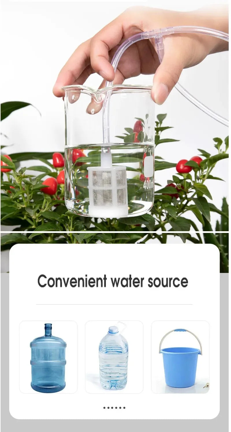 Garden Drip Irrigation Device Double Pump Controller Timer System, Solar Energy Intelligent Automatic Watering Device for Plants