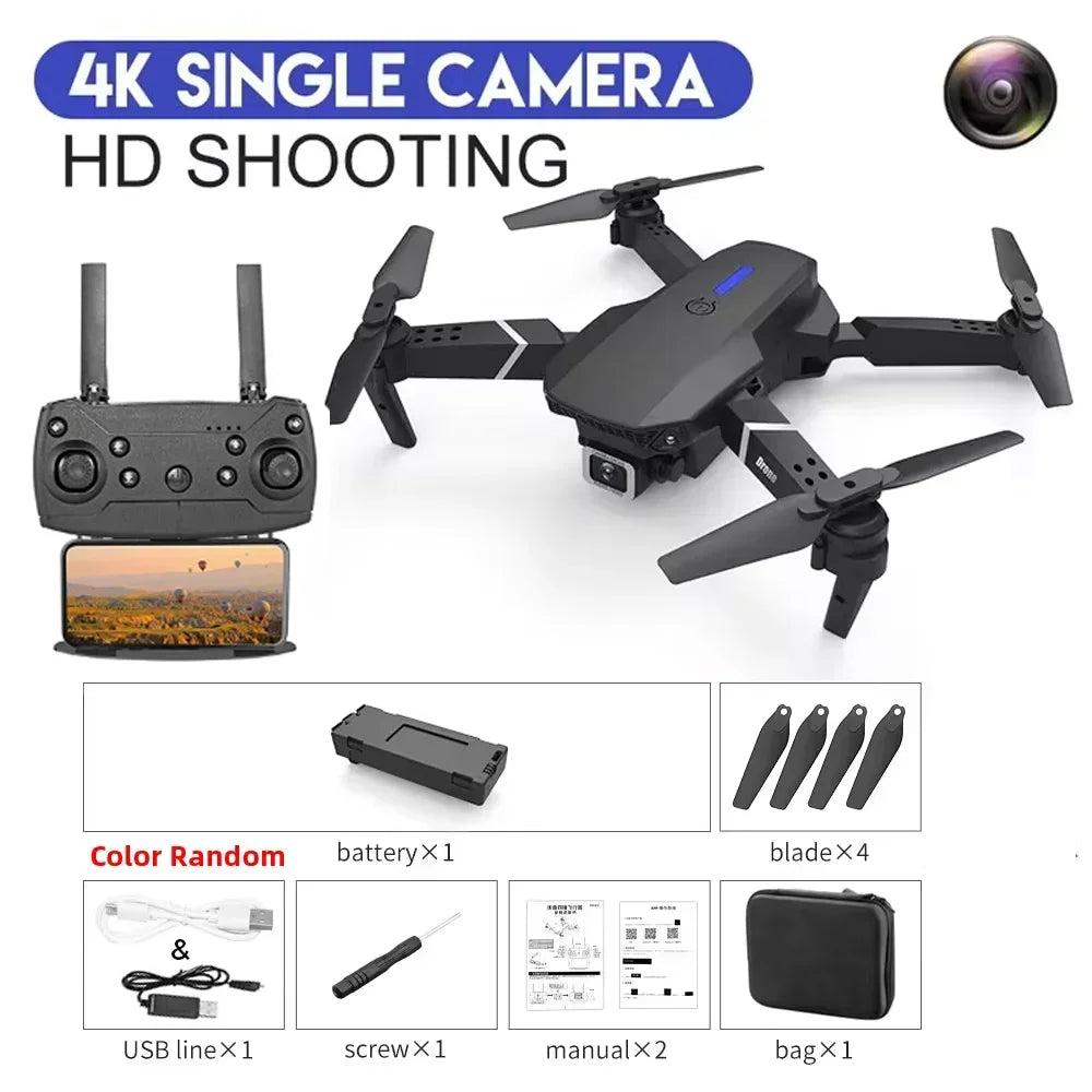 4K Camera Drone Foldable Quadcopter with Dual Wide Angle Lens Black-Single C-1B Tidesmit