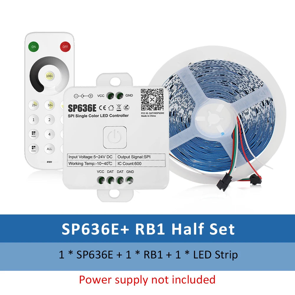 LED strip half set with blue LED roll, SPI controller, and RF remote