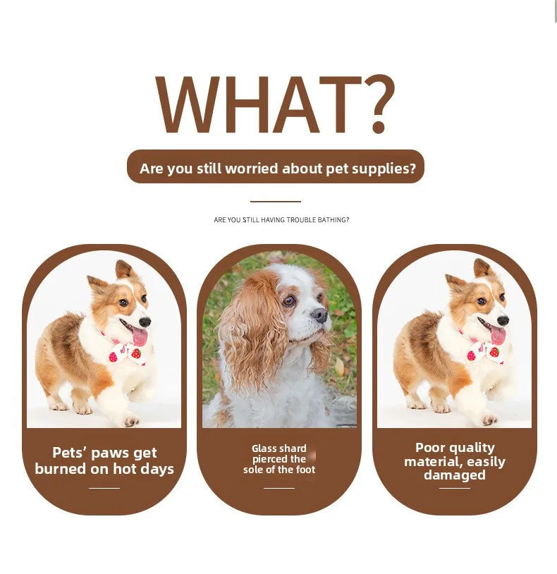 Waterproof rubber dog boots for all sizes to protect pet paws from hot pavement and glass. Durable anti-slip paw shoes.