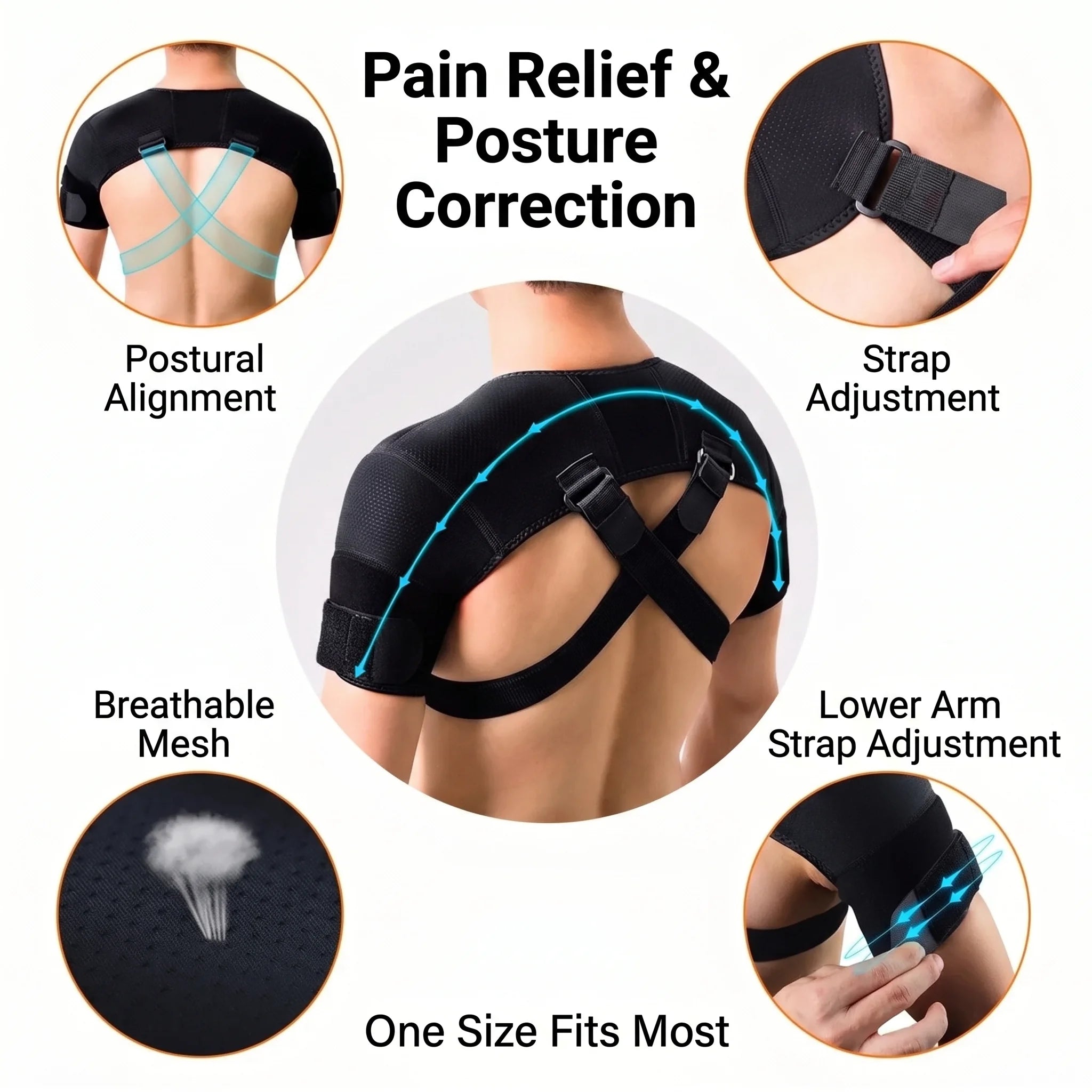 Double Shoulder Brace Adjustable Breathable Neoprene Compression Support Cross Strap for Men Women Sports Injury Pain Relief