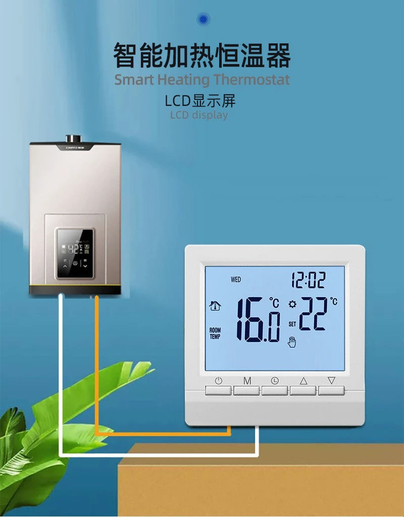Wall-Mounted Boiler Thermostat, Wired Boiler Controller, Battery-Powered Intelligent Thermostat, Water Floor Heating Controller