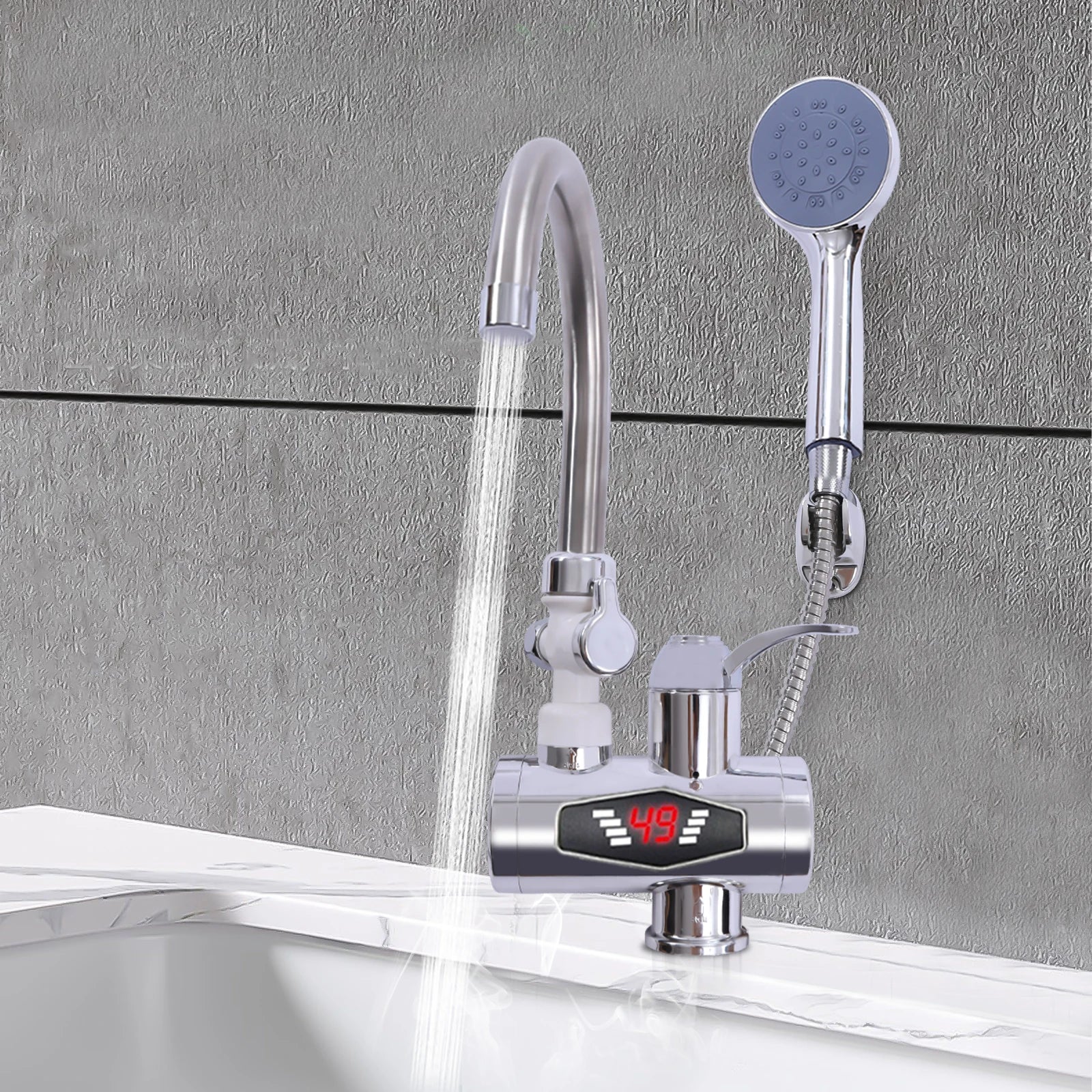 3000W Instant Electric Water Heater,360° Rotating Electric Faucet Through Heater W/ Shower,LCD Digital Display Screen