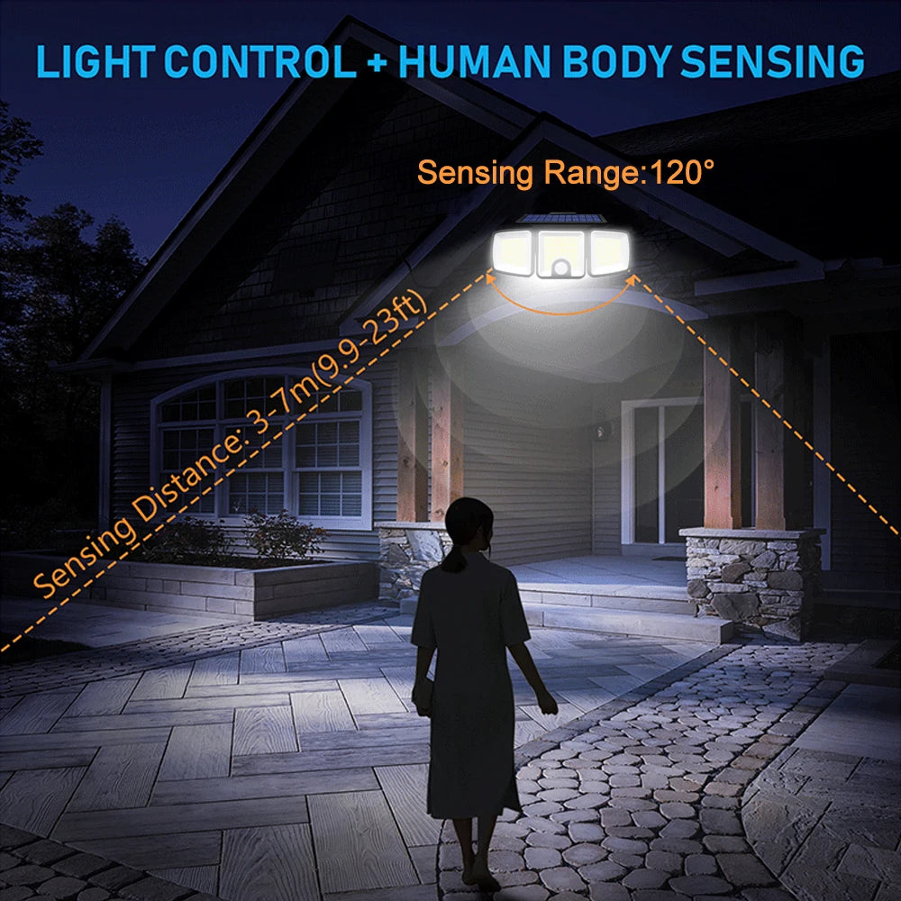 Solar Lights Outdoor 3 Heads Motion Sensor 286/236LED Security Flood Lights Waterproof 3 Modes Wall Lamp for Garden Patio Yard