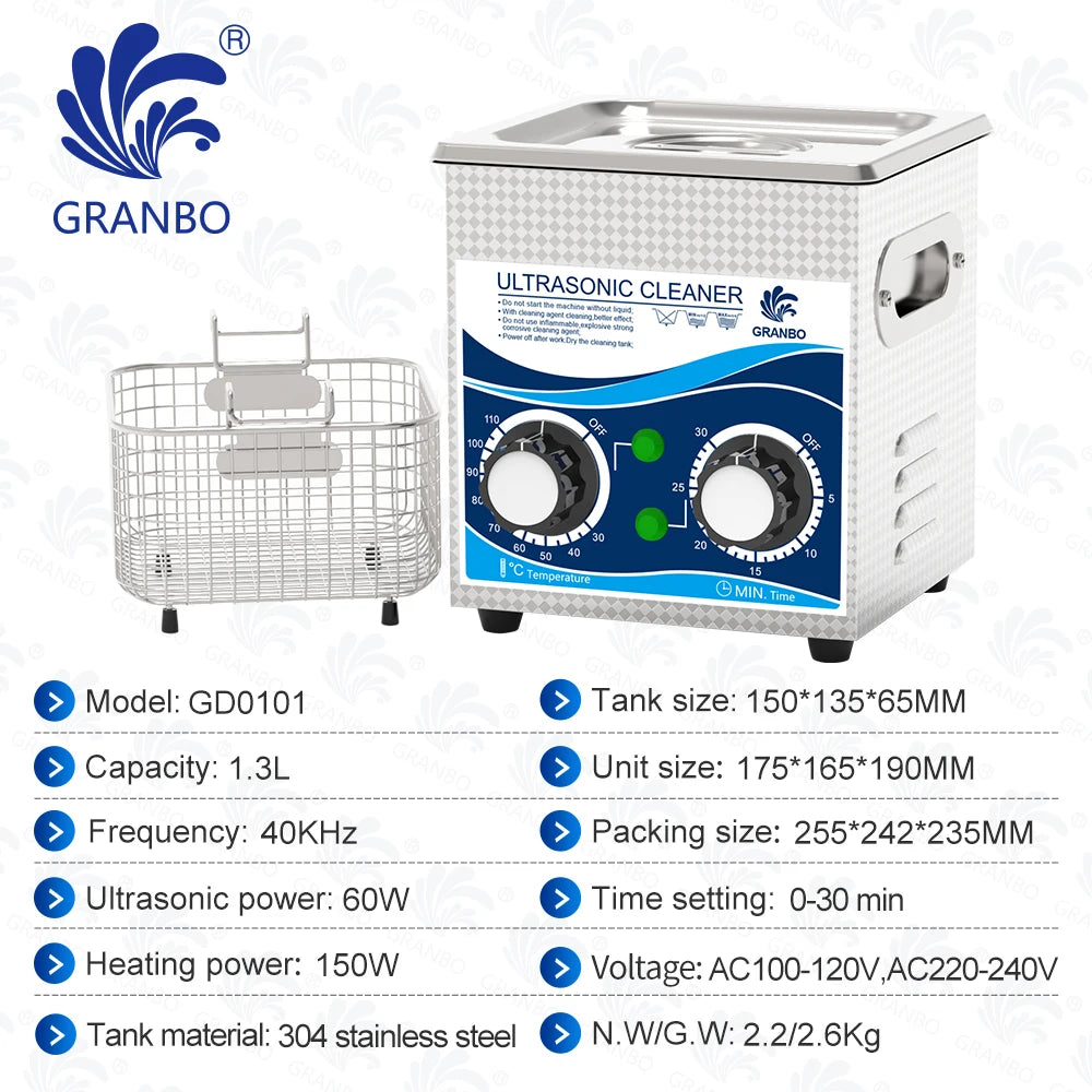 Tidesmit 120W ultrasonic cleaner 1.3L bath with heater and timer for cleaning watches, jewelry, and small parts.