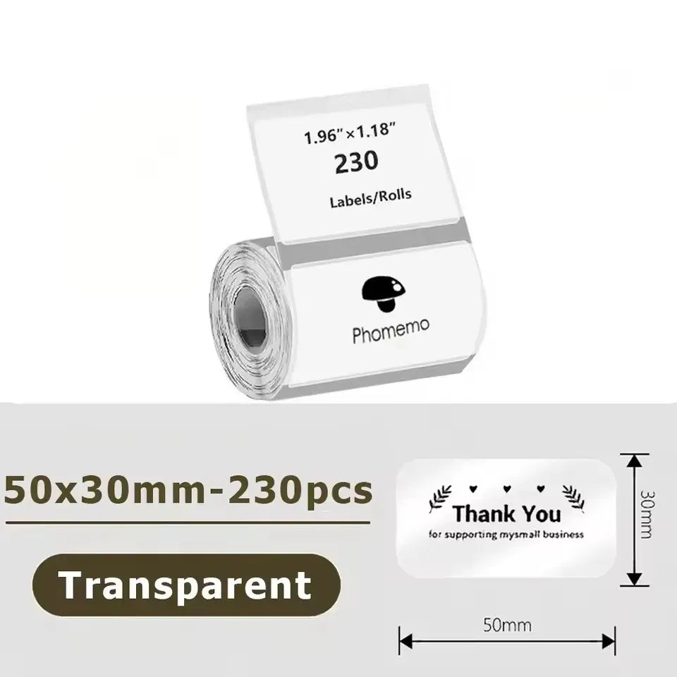 Transparent self-adhesive label paper roll, 50x30mm, waterproof