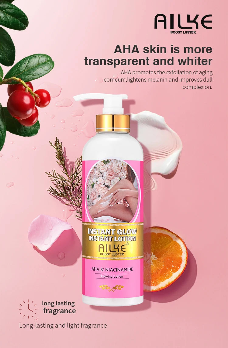 AILKE Vegan Brightening Body Lotion, with AHA, Niacinamide, Moisturizing, Hydration, for All Skin Type, Radiant Skin Body Cream