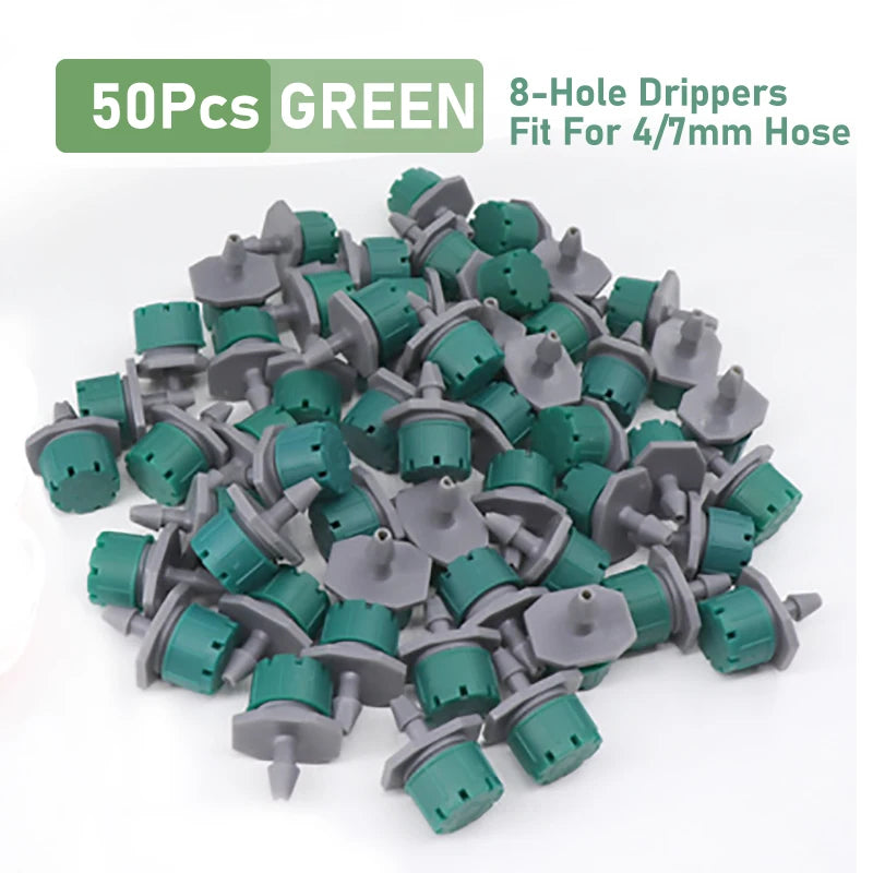 50/100PCS Adjustable Dripper for 4/7mm Garden Irrigation Hose Watering Sprinkler Emitter 0-80L/H for Yard Greenhouse