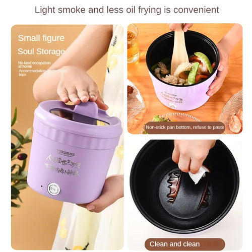 Purple electric mini hot pot with nonstick inner pot and food preparation