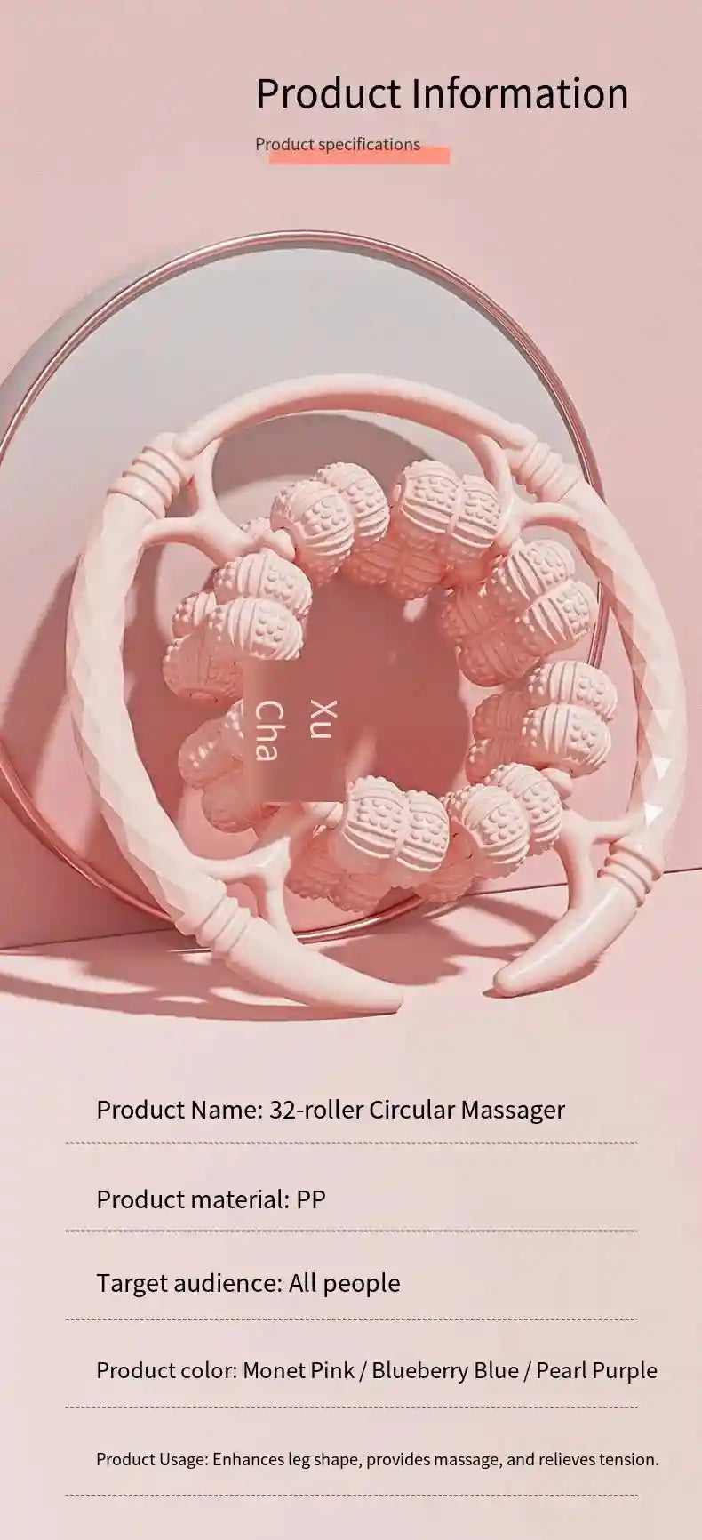 Leg Massager Roller for Muscle Relief - 32-Wheel Manual Wellness Tool Relaxation Treatment Tidesmit