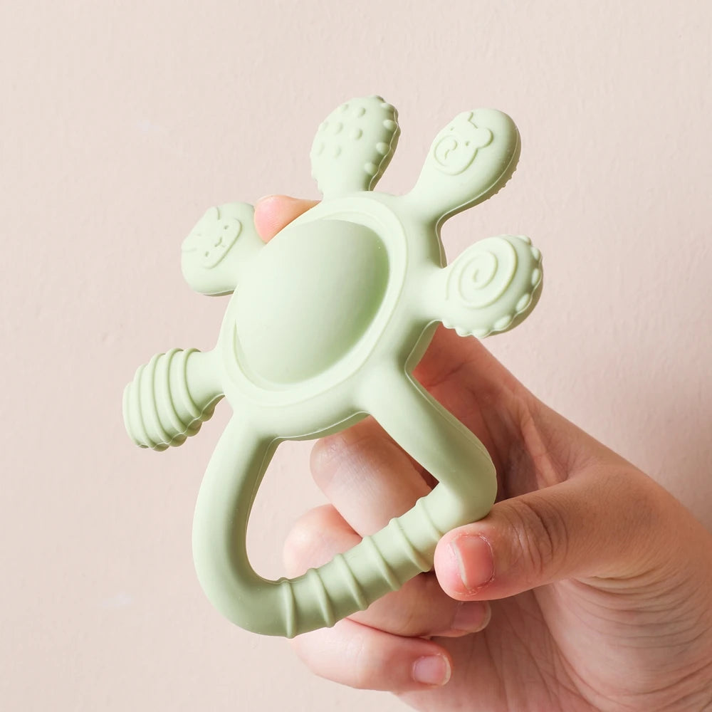 Baby Rattle Silicone Teether Food Grade Teething Rattle Baby 0-12 Toys Sensory Toys for Toddlers Silicone Hand Bell Silicone Toy