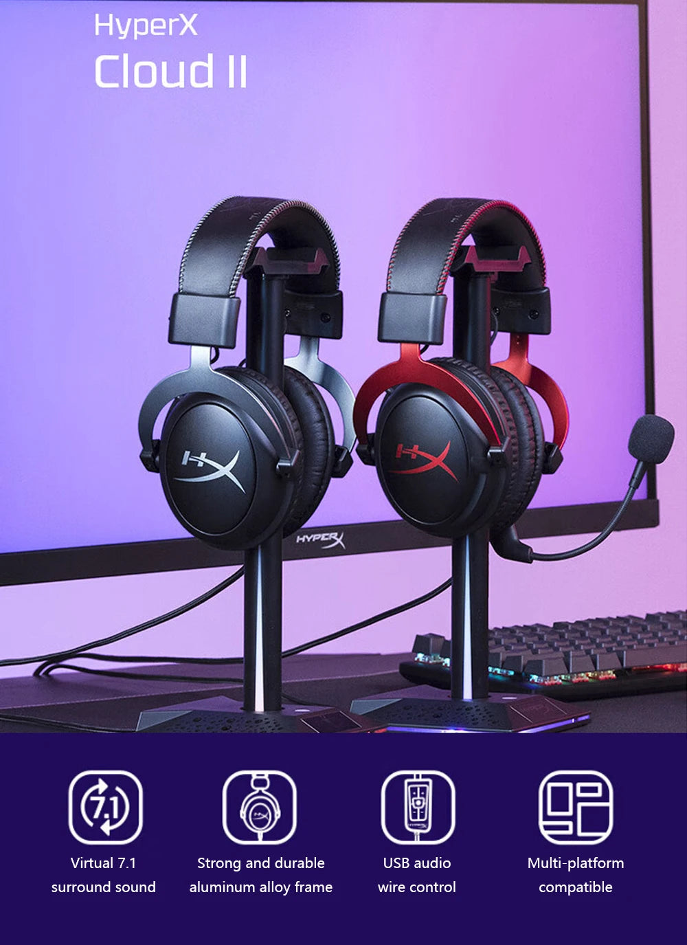 HyperX Cloud II Over-Ear Gaming Headset – 7.1 Surround Sound, Black Tidesmit